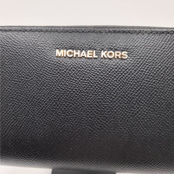 Michael Kors Jet Set Continental Zip Around Wallet Black Saffiano Leather Gold - Picture 8 of 8